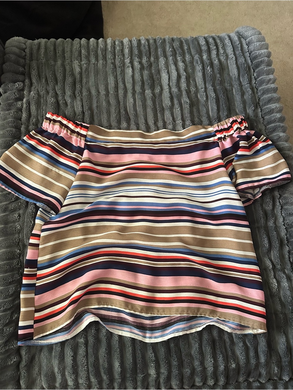 Blue Rain Multicolor Striped Off-Shoulder Top in Pink, Blue & Tan
